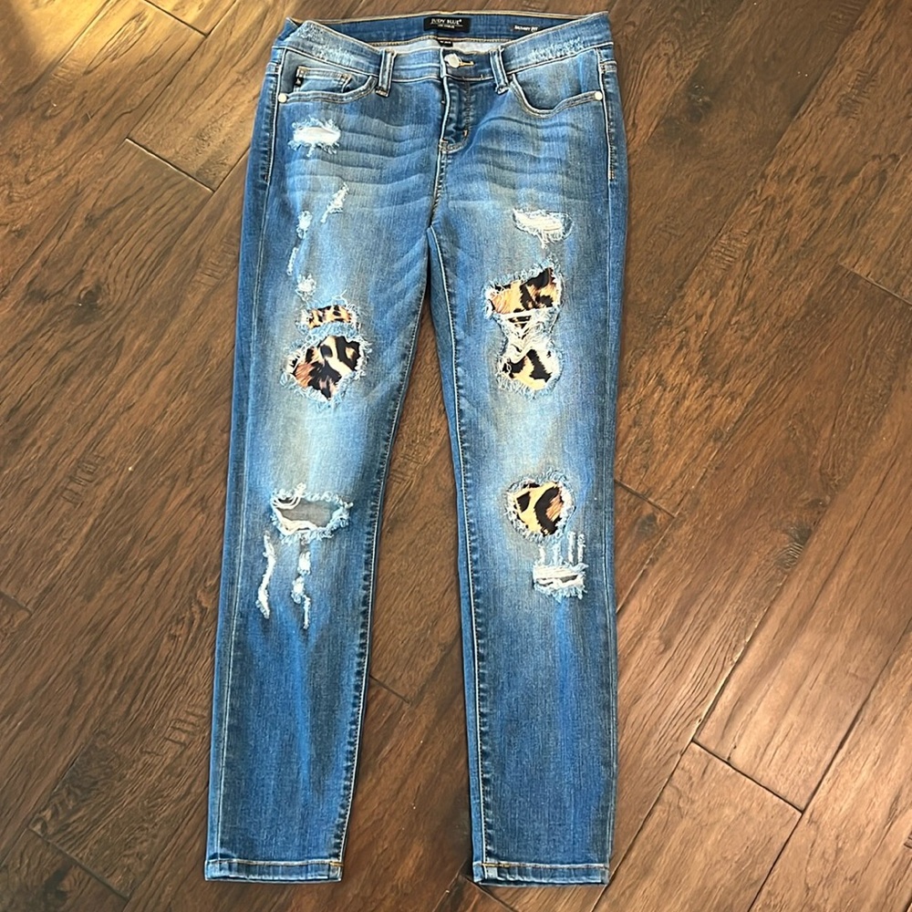 Judy Blue Distressed Animal Print Patch Skinny Fit Denim Jeans 9/29 EUC
